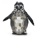Grey Faceted Penguin with Black Rhinestones Brooch — Black & Grey