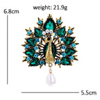 Vintage Peacock Fan with Pearl-Look Drop Brooch