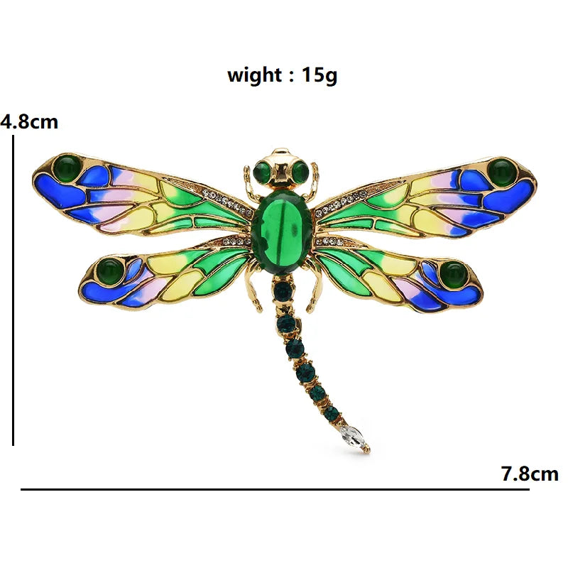 Enamel Dragonfly with Faceted Body and Patterned Wings Brooch dimensions and weight
