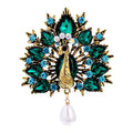 Vintage Peacock Fan with Pearl-Look Drop Brooch original white background product photo