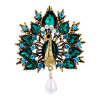 Vintage Peacock Fan with Pearl-Look Drop Brooch original white background product photo