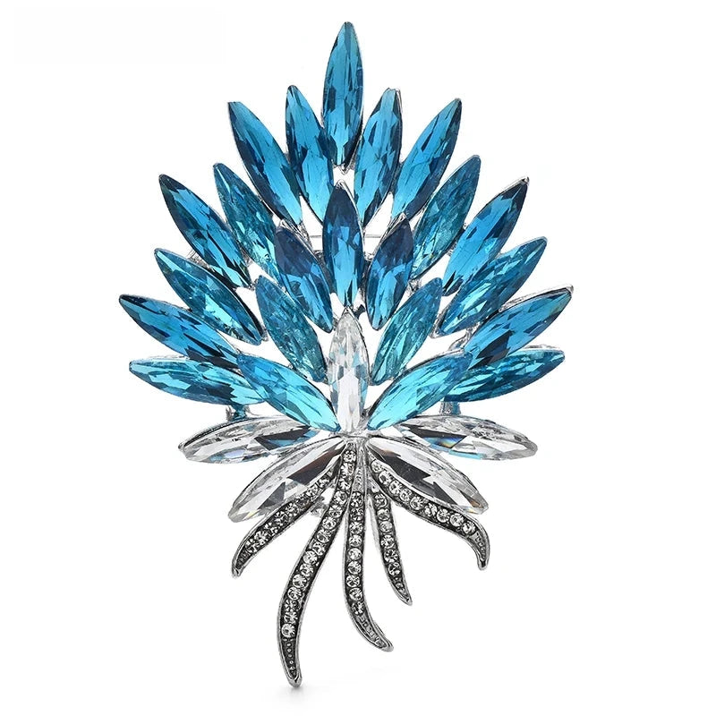Marquise Rhinestone Bouquet with Bow Brooch — Blue