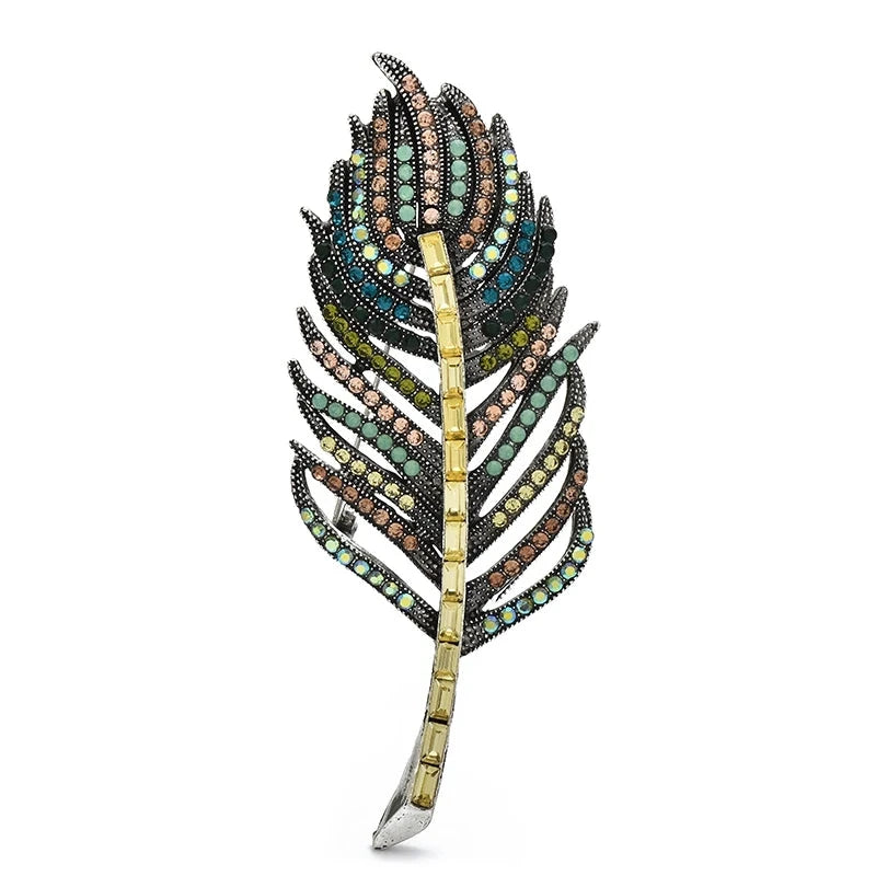 Vintage-Style Jeweled Feather Brooch — Jeweled Feather