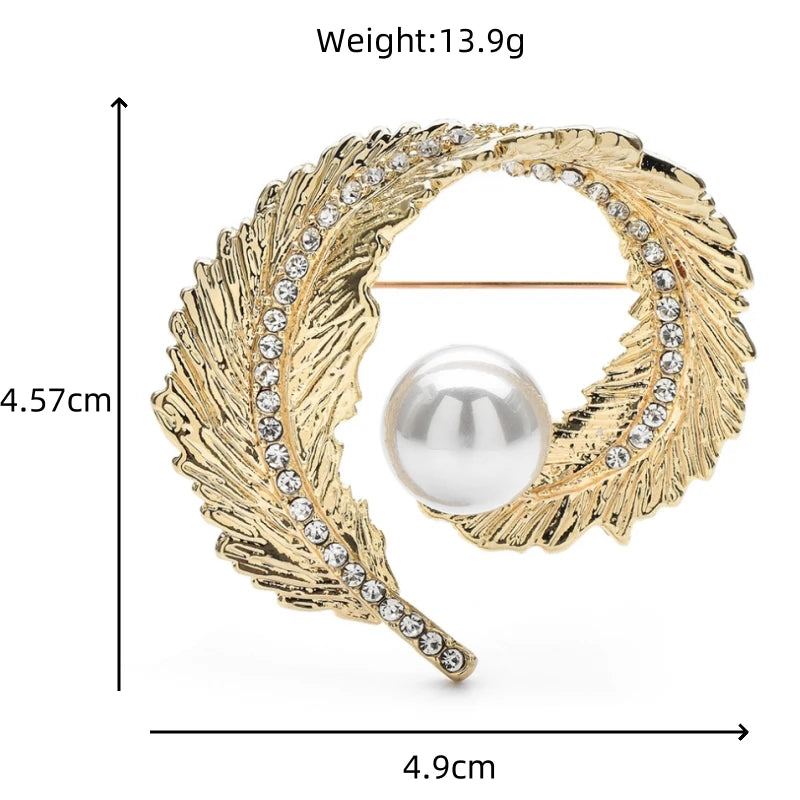 Pearl-Look Feather Wreath Brooch — dimensions