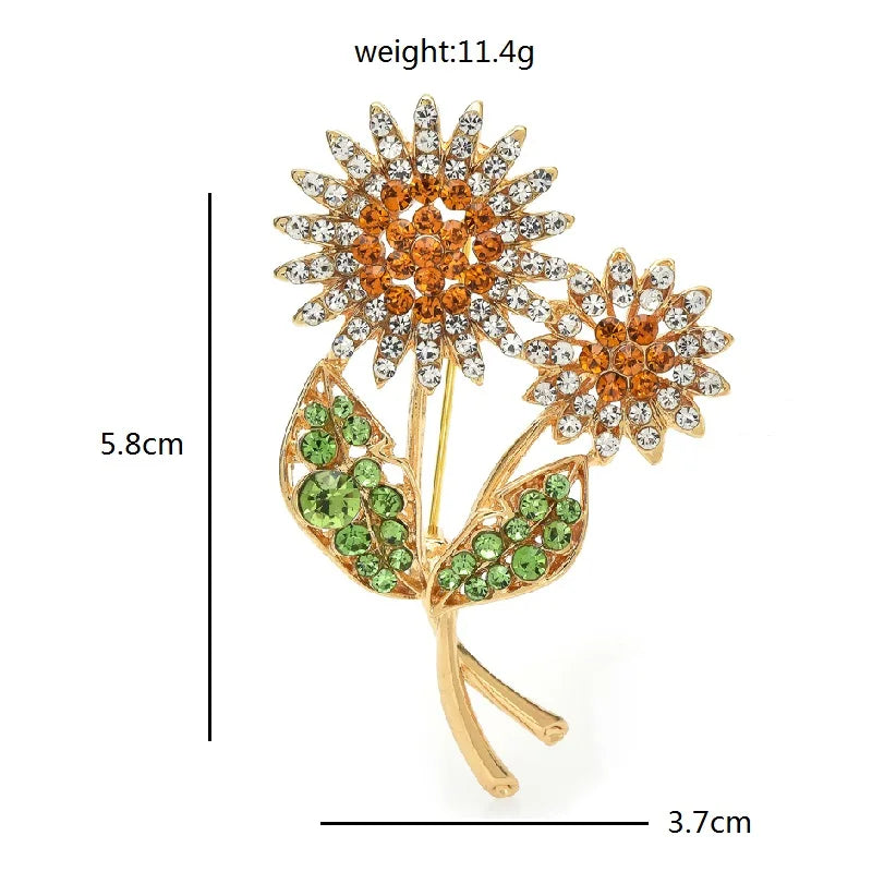Twin Jeweled Sunflowers Brooch