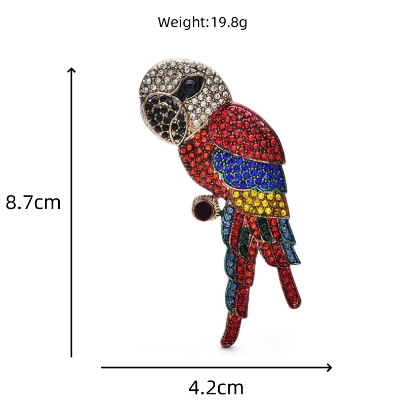 Multicolor Rhinestone Parrot Brooch — dimensions