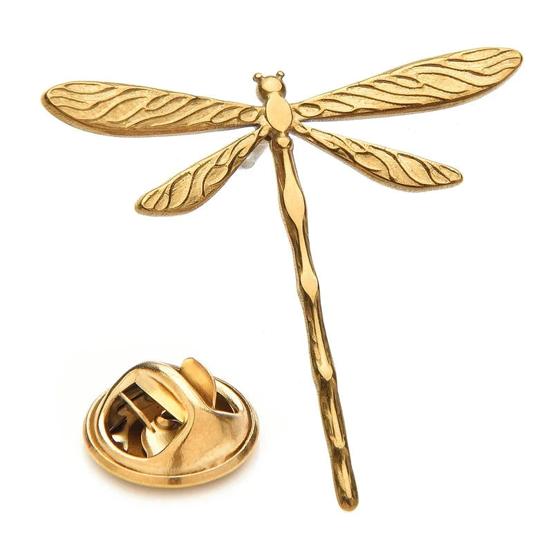 Textured Dragonfly Collar Brooch — Gold