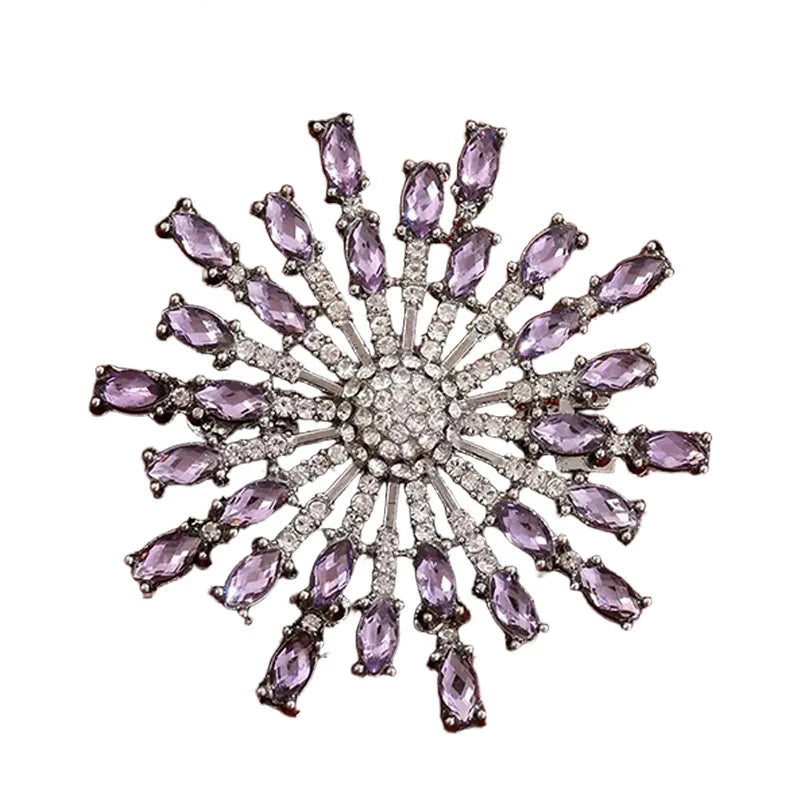 Faceted Rhinestone Sunburst Brooch — Purple