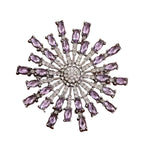 Faceted Rhinestone Sunburst Brooch — Purple
