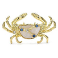 Cancer Crab Zodiac with Blue Star Accents Brooch — Gold