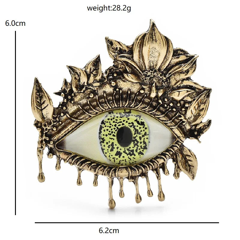 Vintage-Style Green Eye with Floral Frame Brooch dimensions and weight
