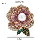Rhinestone Rose with Pearl-Look Center Brooch — dimensions