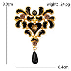 Black Enamel Floral Scroll with Teardrop Brooch — dimensions