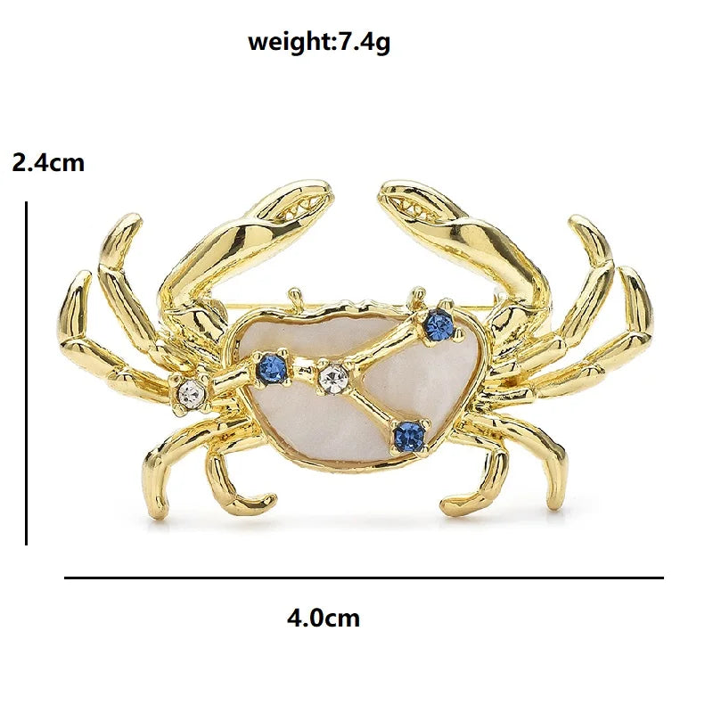 Cancer Crab Zodiac with Blue Star Accents Brooch — dimensions