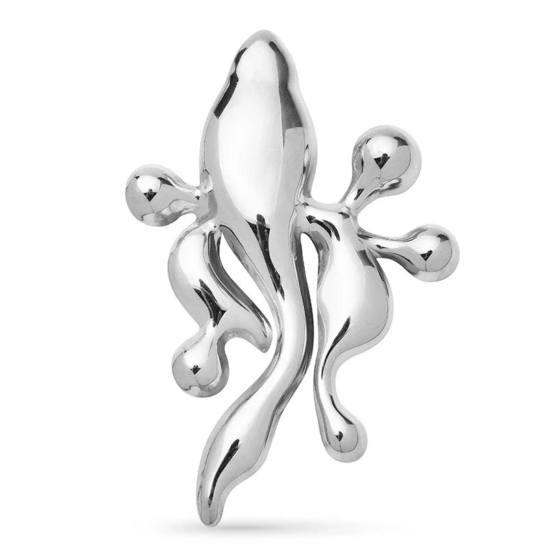 Stylized Sperm Cluster Stainless Steel Brooch — Silver