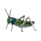 Green Enamel Grasshopper with Rhinestones Brooch — Green Grasshopper