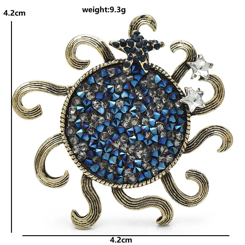 Rhinestone Sun with Curling Rays Brooch dimensions and weight