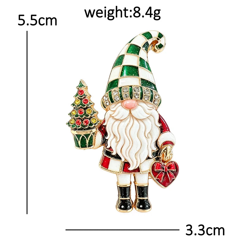 Christmas Gnome with Tree and Gift Brooch