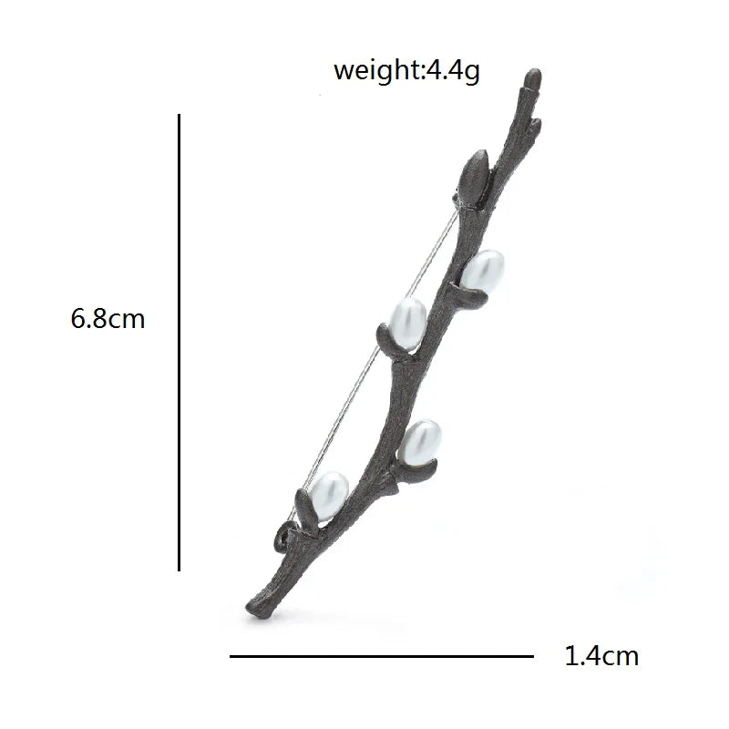 Willow Branch with Pearl-Look Buds Brooch — dimensions