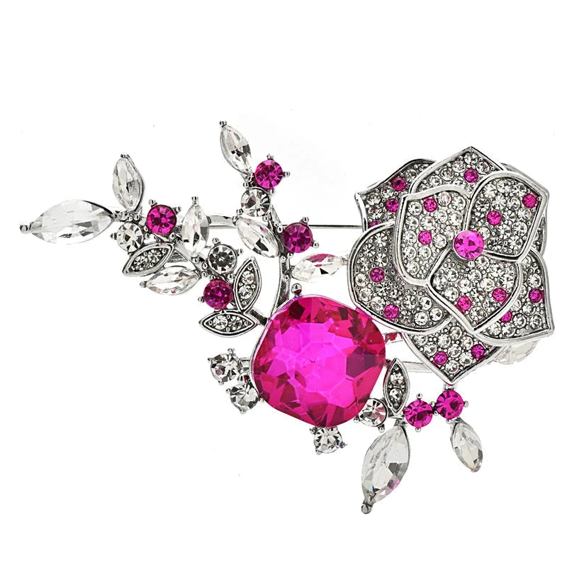Ornate Rose with Faceted Floral Spray Brooch original white background product photo