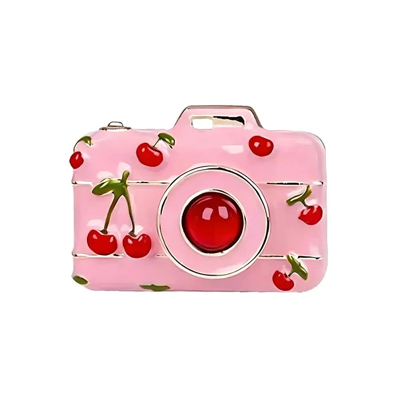 Cherry Print Camera Brooch original white background product photo
