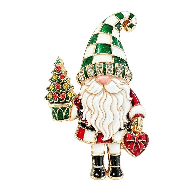Christmas Gnome with Tree and Gift Brooch original white background product photo