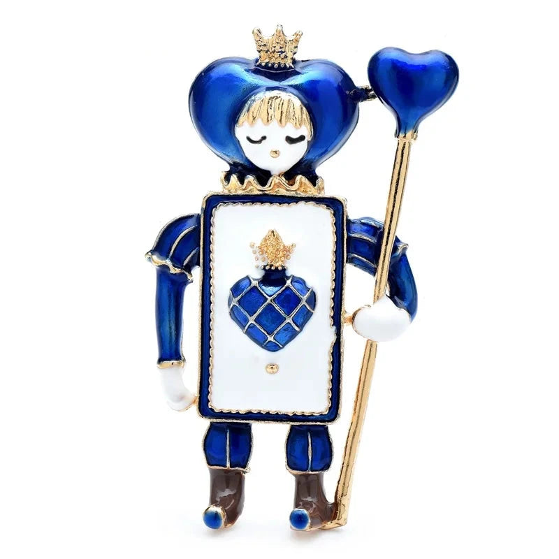 Playing Card Soldier with Heart Scepter Brooch — Blue