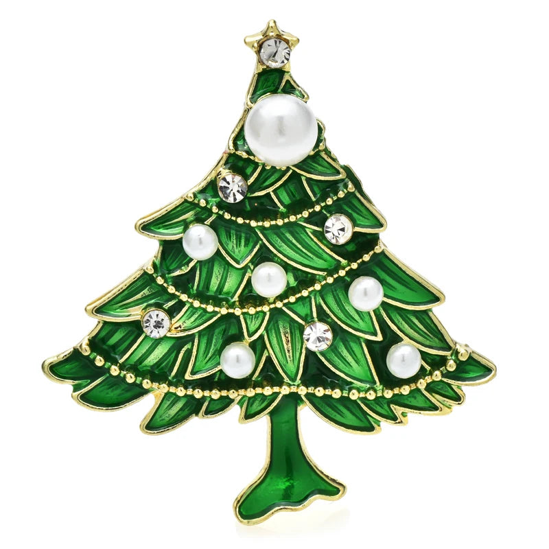 Green Christmas Tree with Pearl-Look Ornaments Brooch — Green