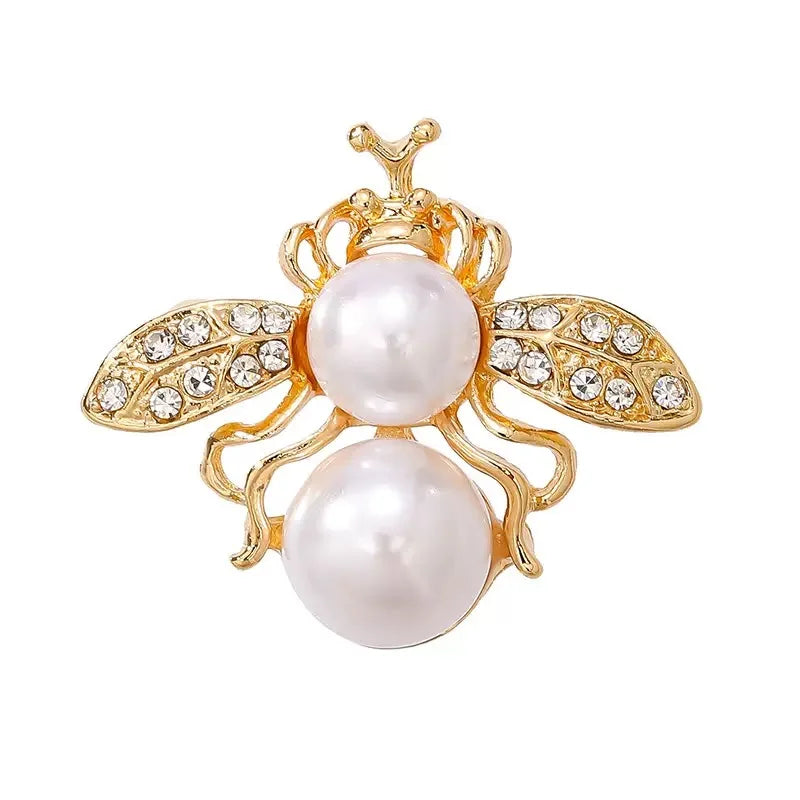 Pearl-Look Bee with Rhinestone Wings Brooch — Pearl-Look Bee