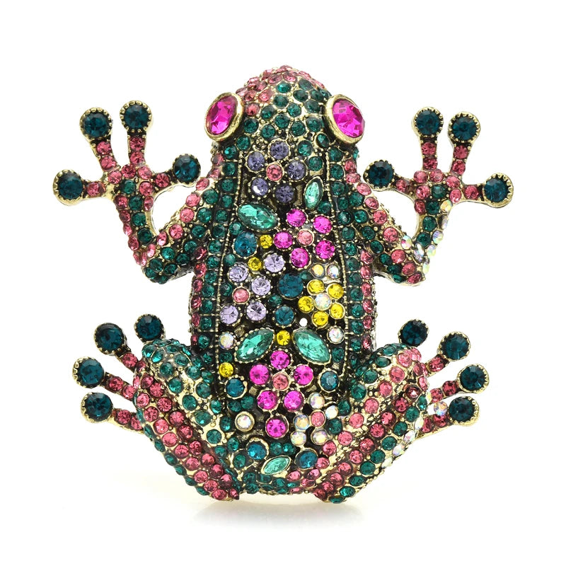 Multicolor Jeweled Frog Brooch