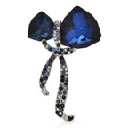Faceted Bow with Rhinestone Ribbon Tails Brooch — Blue