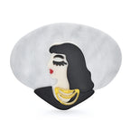 Acrylic Portrait with Layered Necklace Brooch — Black
