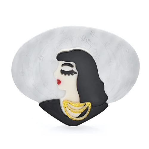 Acrylic Portrait with Layered Necklace Brooch — Black