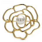 Openwork Rose with Pearl-Look Center Brooch — Gold