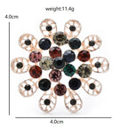 Round Rhinestone Flower with Looped Petals Brooch — dimensions
