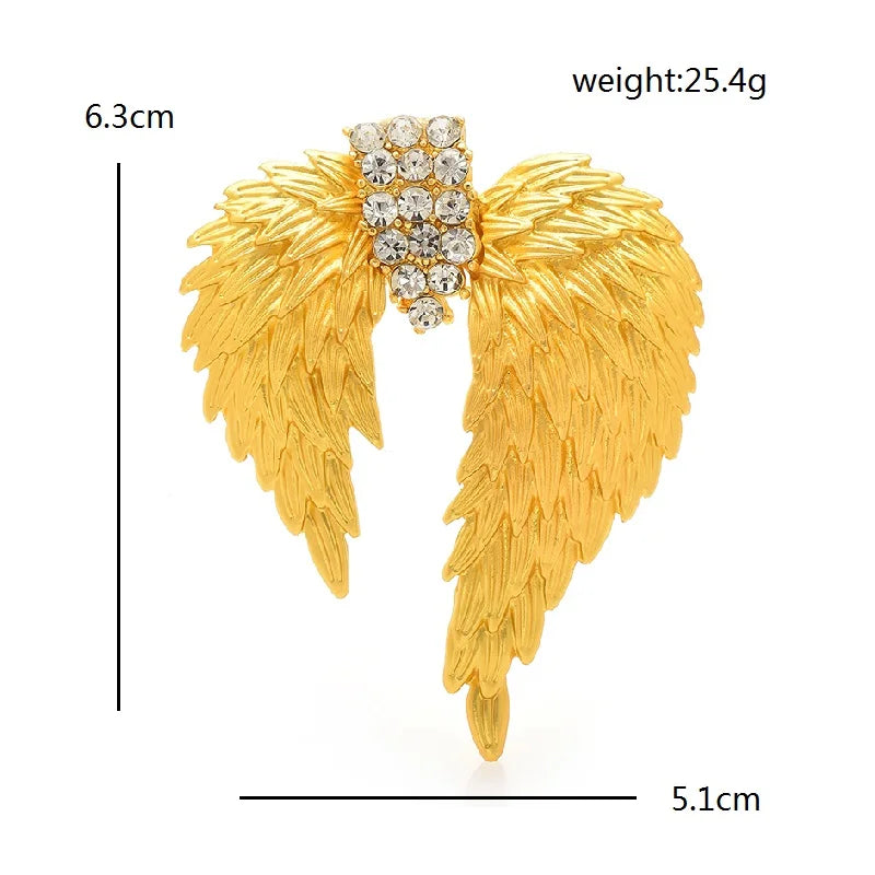 Golden Feather Wings with Rhinestone Center Brooch — dimensions