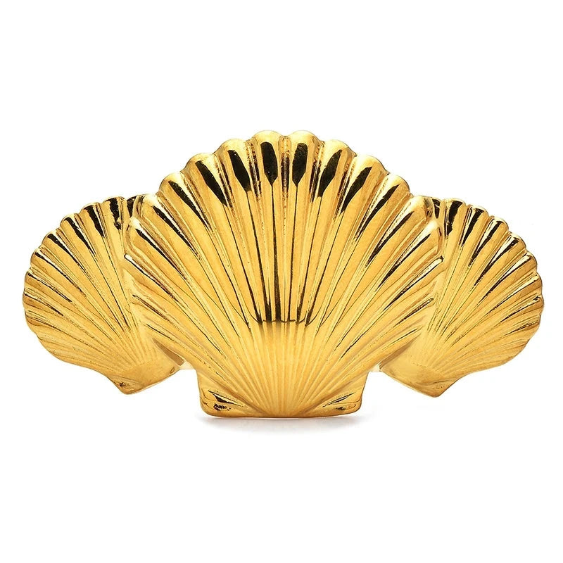 Layered Scallop Shells Stainless Steel Brooch — Gold