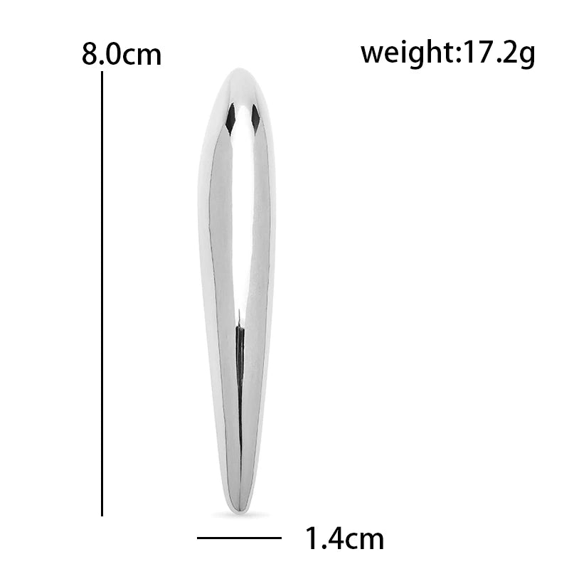 Long Polished Oval Stainless Steel Brooch — dimensions