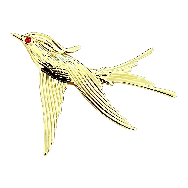 Engraved Flying Swallow Brooch original white background product photo