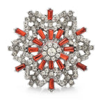 Jeweled Snowflake with Baguette Accents Brooch — Orange