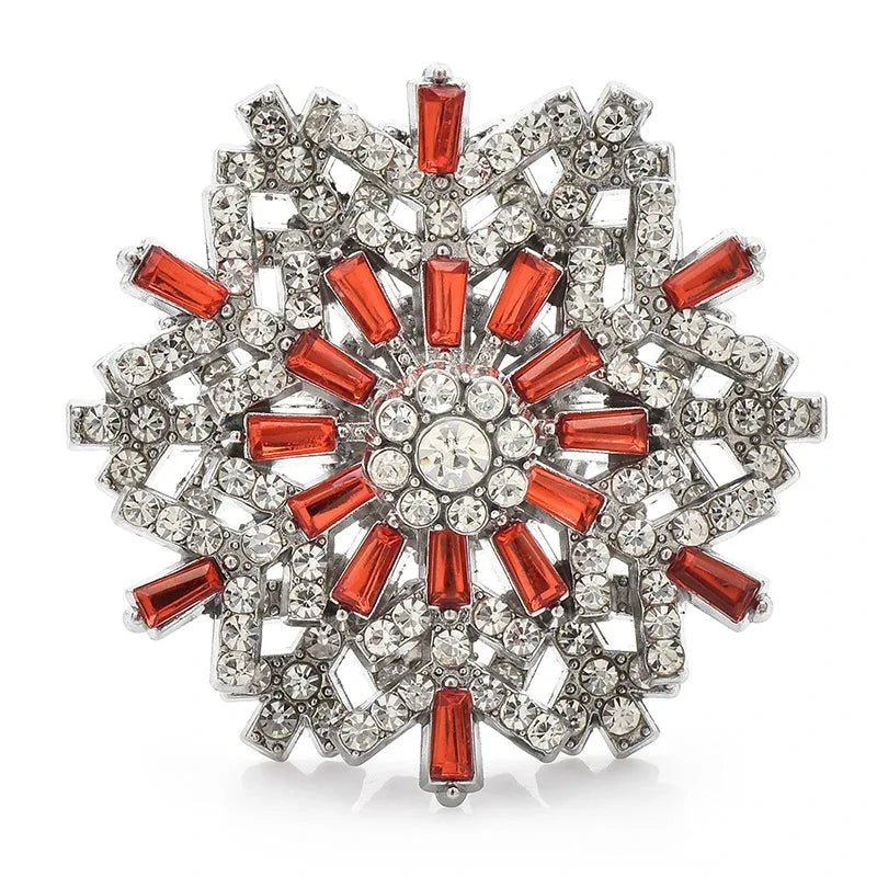 Jeweled Snowflake with Baguette Accents Brooch — Orange