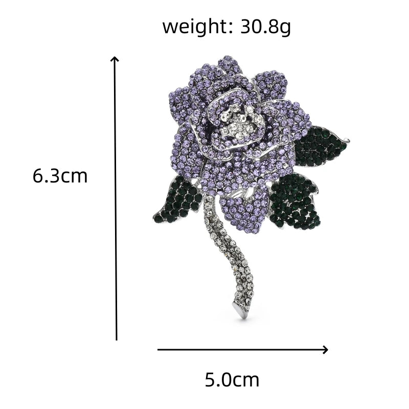 Rhinestone Rose with Crystal Tassel Brooch — dimensions