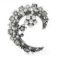 Pearl-Look Crescent Moon and Stars Brooch — Silver