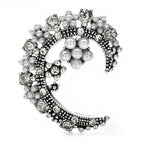 Pearl-Look Crescent Moon and Stars Brooch — Silver