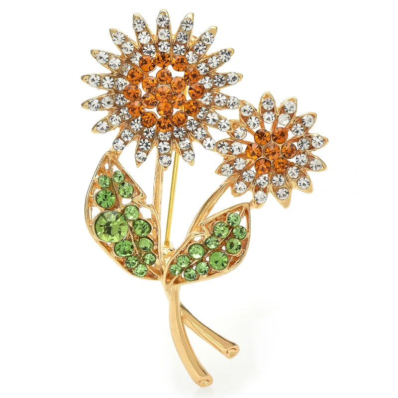 Twin Jeweled Sunflowers Brooch