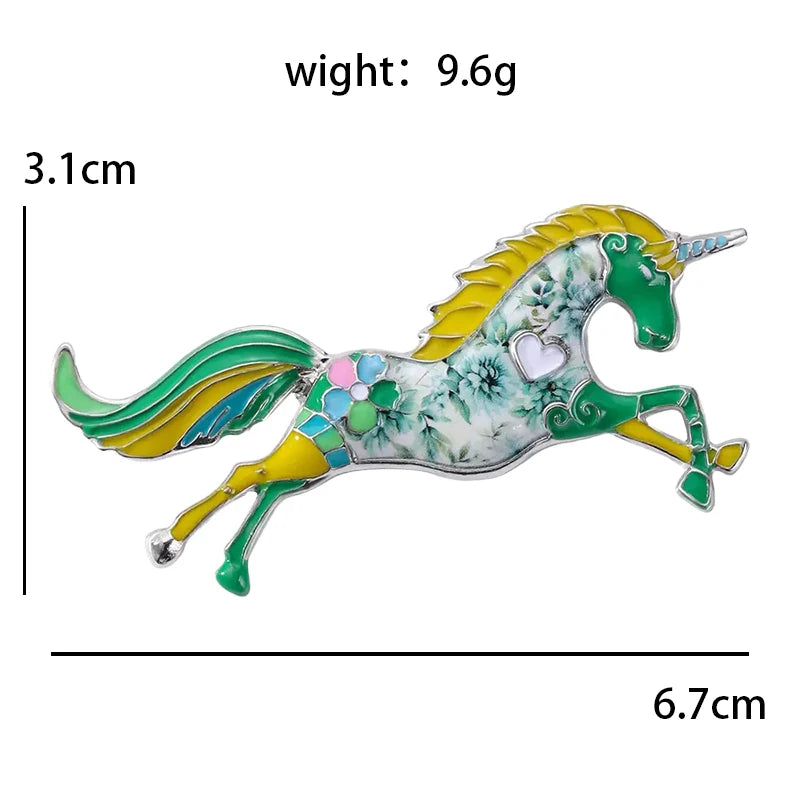 Floral Enamel Galloping Unicorn Brooch — dimensions