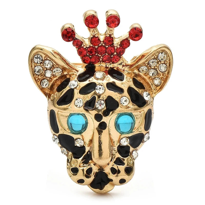 Crowned Rhinestone Spotted Cat Brooch product variant photo