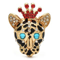 Crowned Rhinestone Spotted Cat Brooch product variant photo