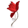 Red Enamel Magnolia with Pearl-Look Accent Brooch original variant product photo