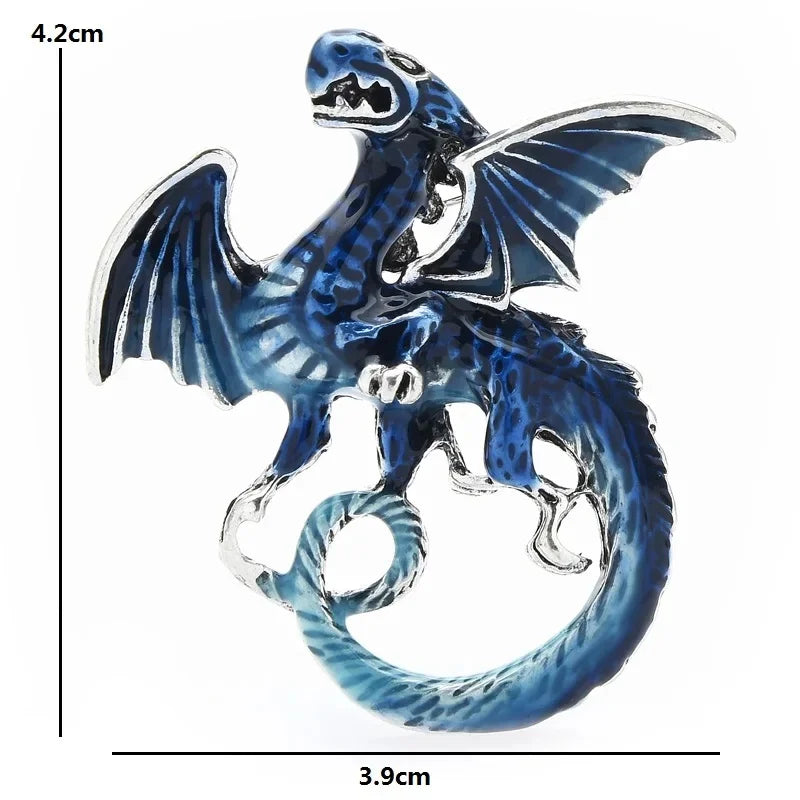 Enamel Dragon with Curled Tail Brooch